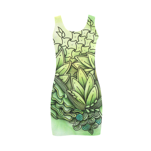 Mandy Green - Leaf Drawing abstract art Medea Vest Dress (Model D06)
