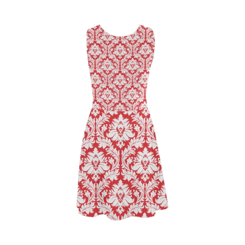 damask pattern red and white Atalanta Sundress (Model D04)