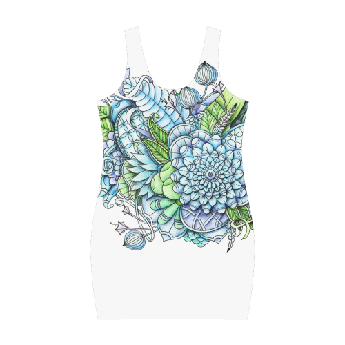 Blue Green flower drawing peaceful garden 2 Medea Vest Dress (Model D06)
