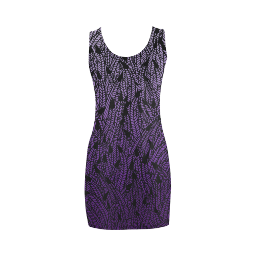 purple ombre feathers pattern black Medea Vest Dress (Model D06)