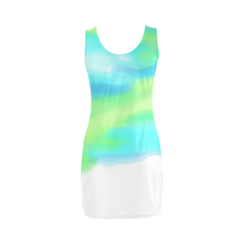 blue green water color abstract art Medea Vest Dress (Model D06)