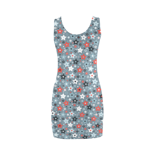 stars grey red white pattern Medea Vest Dress (Model D06)