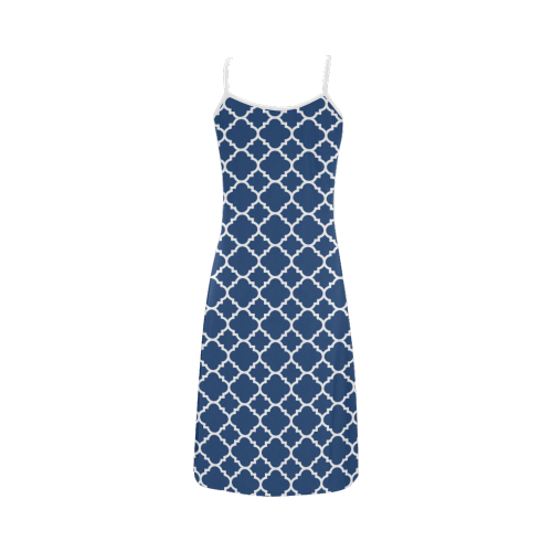 dark blue white quatrefoil classic pattern Alcestis Slip Dress (Model D05)