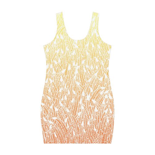 yellow orange ombre feather pattern white Medea Vest Dress (Model D06)