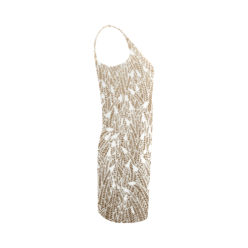 brown ombre feathers pattern white Medea Vest Dress (Model D06)