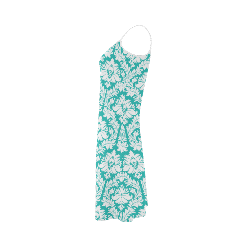 damask pattern turquoise and white Alcestis Slip Dress (Model D05)