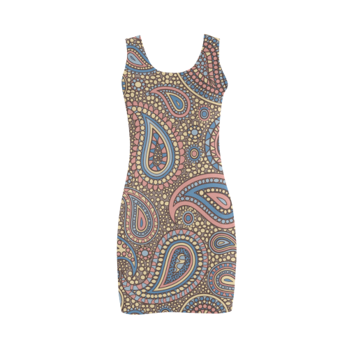 yellow blue pink paisley mosaic pattern Medea Vest Dress (Model D06)