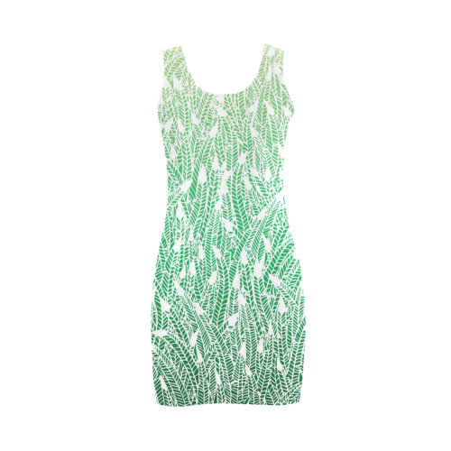 green ombre feathers pattern white Medea Vest Dress (Model D06)