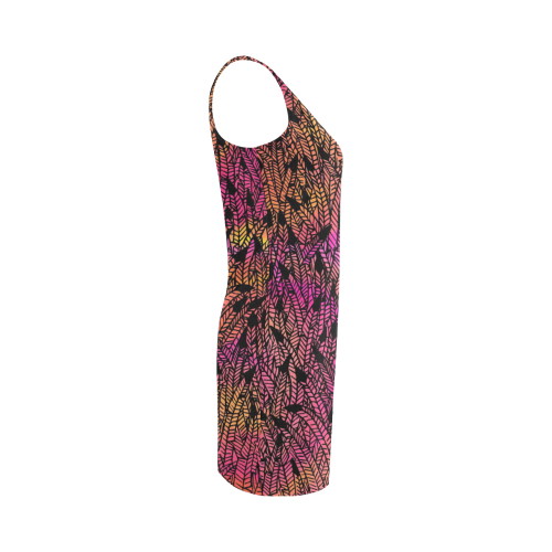 pink yellow black feather pattern Medea Vest Dress (Model D06)