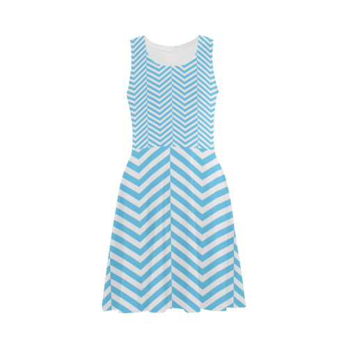 bright blue and white classic chevron pattern Atalanta Sundress (Model D04)