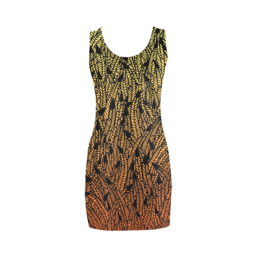 yellow orange ombre feather pattern black Medea Vest Dress (Model D06)
