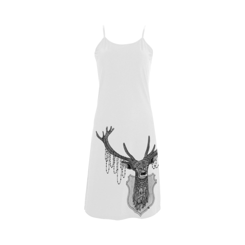 Ornate Deer head drawing - pattern art Alcestis Slip Dress (Model D05)