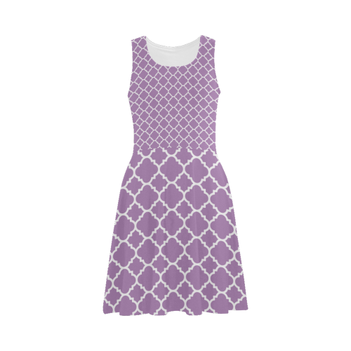 purple lilac white quatrefoil classic pattern Atalanta Sundress (Model D04)