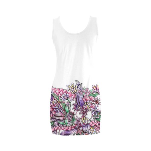 Pink Purple flower drawing Medea Vest Dress (Model D06)