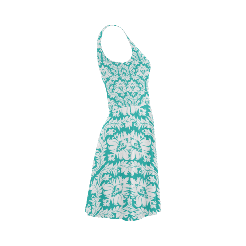 damask pattern turquoise and white Atalanta Sundress (Model D04)