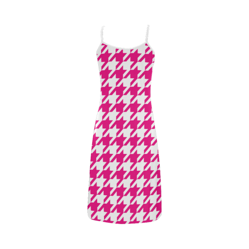 hot pink  and white houndstooth classic pattern Alcestis Slip Dress (Model D05)