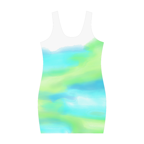 blue green water color abstract art Medea Vest Dress (Model D06)