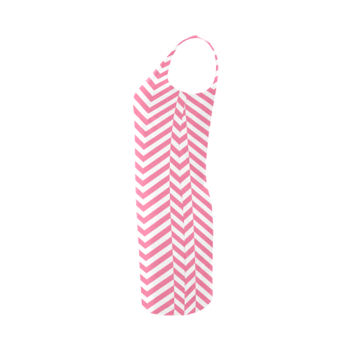 pink and white classic chevron pattern Medea Vest Dress (Model D06)