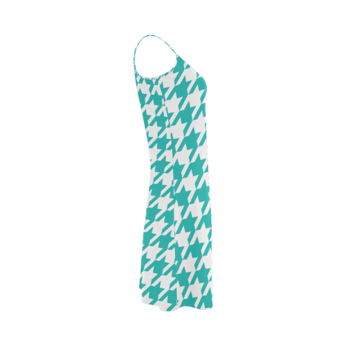 turquoise and white houndstooth classic pattern Alcestis Slip Dress (Model D05)