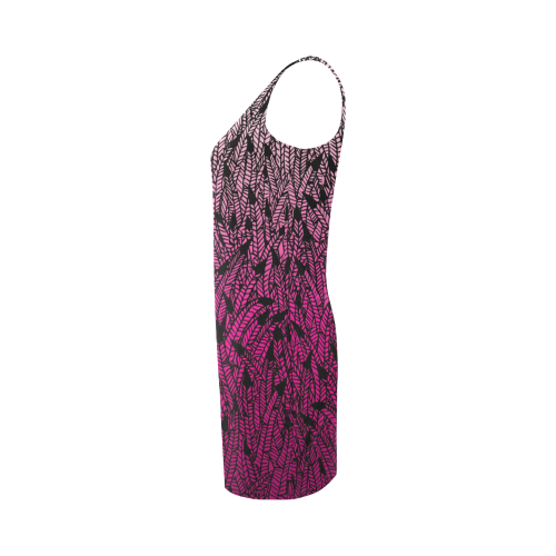 pink ombre feathers pattern black Medea Vest Dress (Model D06)