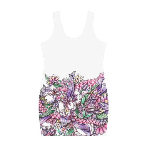 Pink Purple flower drawing Medea Vest Dress (Model D06)