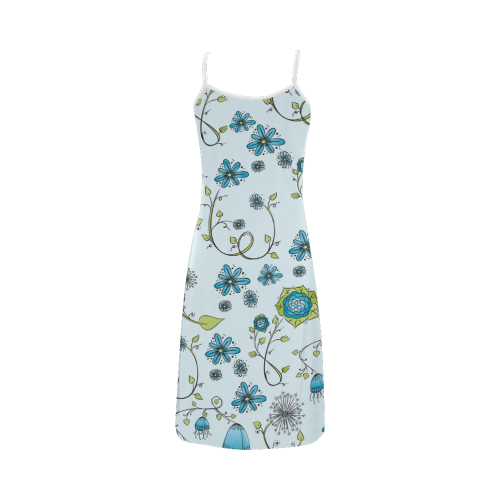 blue fantasy doodle flower pattern Alcestis Slip Dress (Model D05)