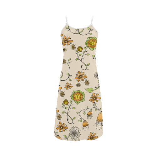 yellow orange fantasy doodle flower pattern Alcestis Slip Dress (Model D05)