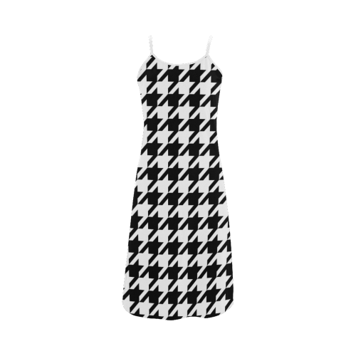 black and white houndstooth classic pattern Alcestis Slip Dress (Model D05)