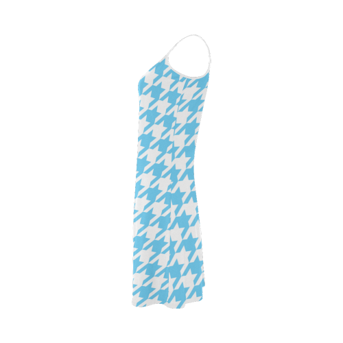 bright blue and white houndstooth classic pattern Alcestis Slip Dress (Model D05)