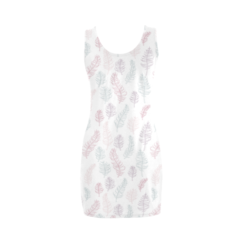 soft pink blue whimsical feather leaves pattern Medea Vest Dress (Model D06)