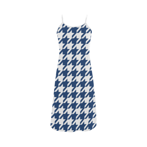 dark blue and white houndstooth classic pattern Alcestis Slip Dress (Model D05)