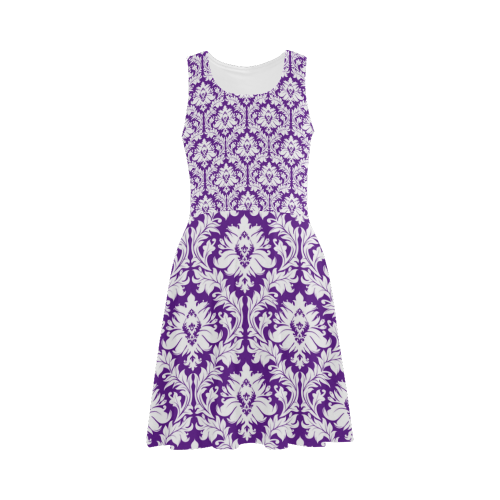 damask pattern royal purple and white Atalanta Sundress (Model D04)