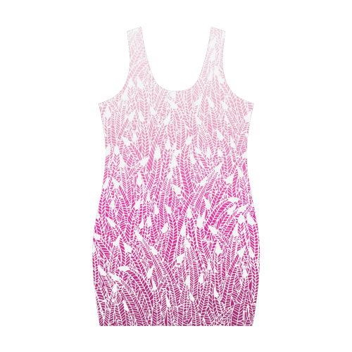 pink ombre feathers pattern white Medea Vest Dress (Model D06)