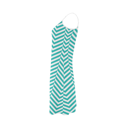 turquoise and white classic chevron pattern Alcestis Slip Dress (Model D05)