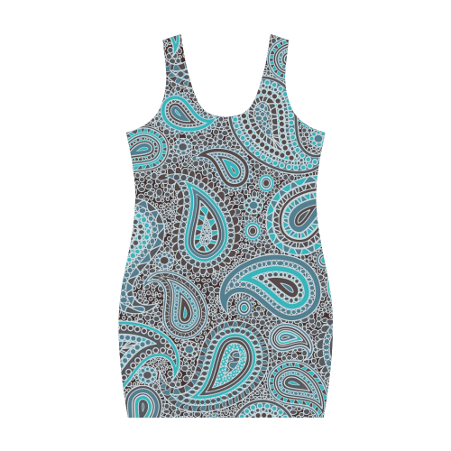 blue paisley mosaic design Medea Vest Dress (Model D06)