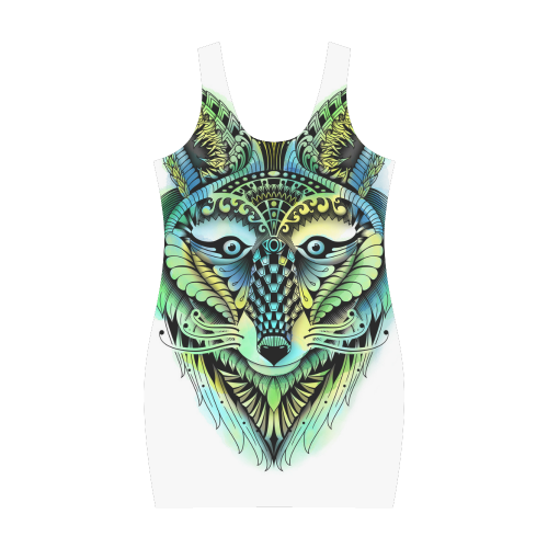 water color ornate foxy wolf head ornate drawing Medea Vest Dress (Model D06)