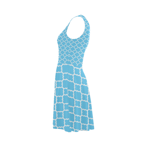 bright blue white quatrefoil classic pattern Atalanta Sundress (Model D04)