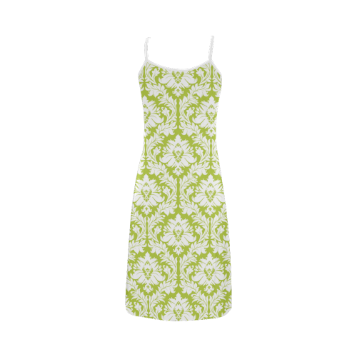 damask pattern spring green and white Alcestis Slip Dress (Model D05)