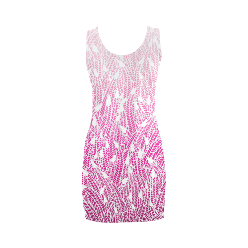 pink ombre feathers pattern white Medea Vest Dress (Model D06)