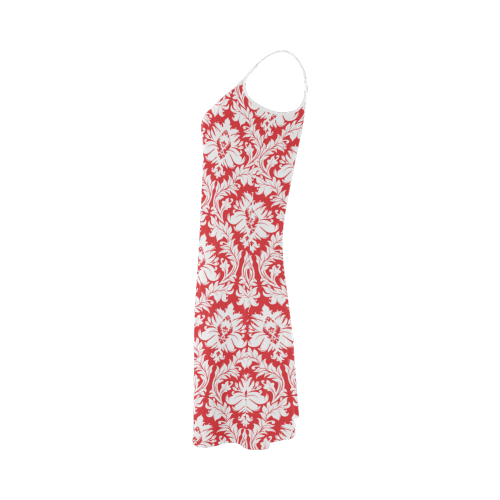 damask pattern red and white Alcestis Slip Dress (Model D05)