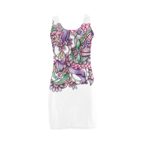 Pink Purple flower drawing Medea Vest Dress (Model D06)