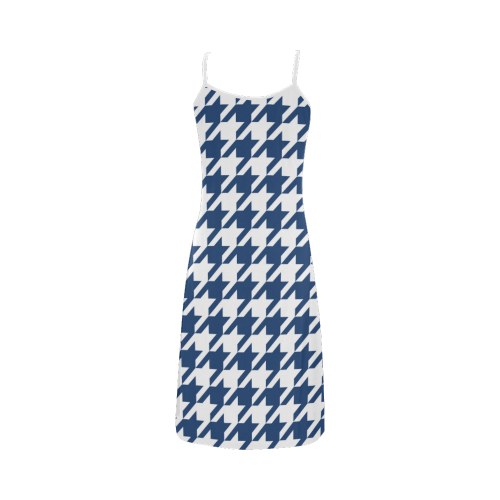 dark blue and white houndstooth classic pattern Alcestis Slip Dress (Model D05)