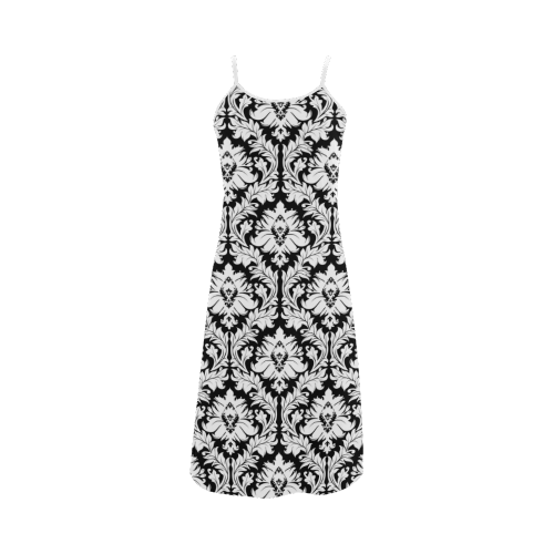 damask pattern black and white Alcestis Slip Dress (Model D05)