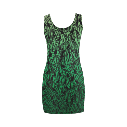 green ombre feathers pattern black Medea Vest Dress (Model D06)