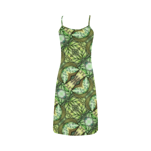 Mandy Green - water garden leaves pattern Alcestis Slip Dress (Model D05)