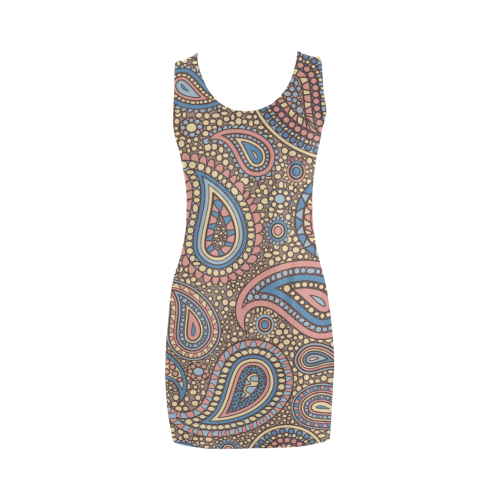 yellow blue pink paisley mosaic pattern Medea Vest Dress (Model D06)