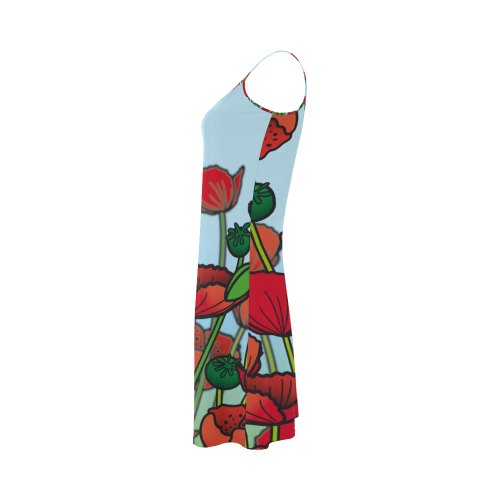 field of poppy flowers red floral Alcestis Slip Dress (Model D05)