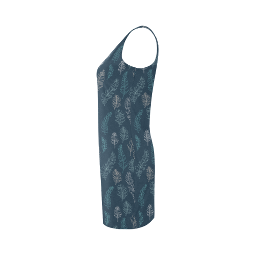 midnight feather leaves whimsical blue pattern Medea Vest Dress (Model D06)