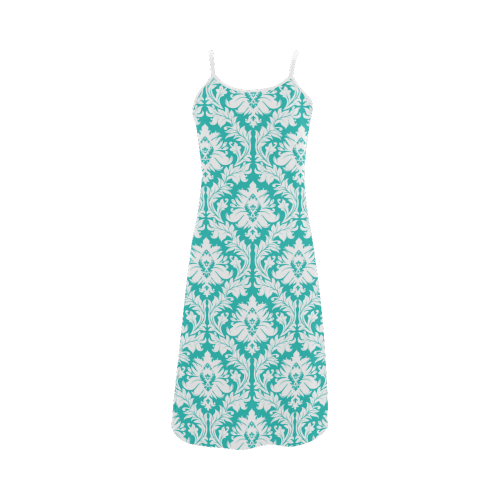 damask pattern turquoise and white Alcestis Slip Dress (Model D05)