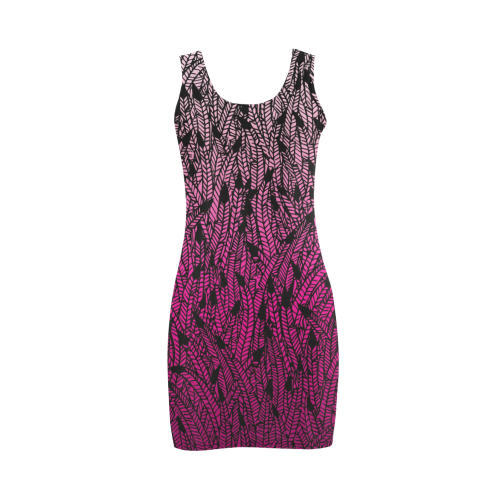 pink ombre feathers pattern black Medea Vest Dress (Model D06)